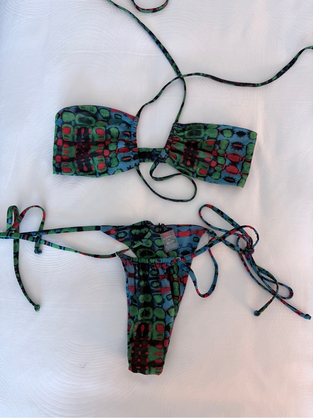 Gonza Multicolor Green Blue Red Tie-Side Bandeau Bikini Set